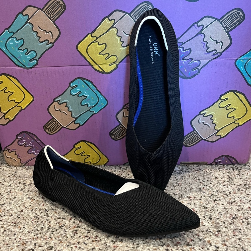UNN Ballet Flats for Women Pointed Toe Slip-on Knit Loafers